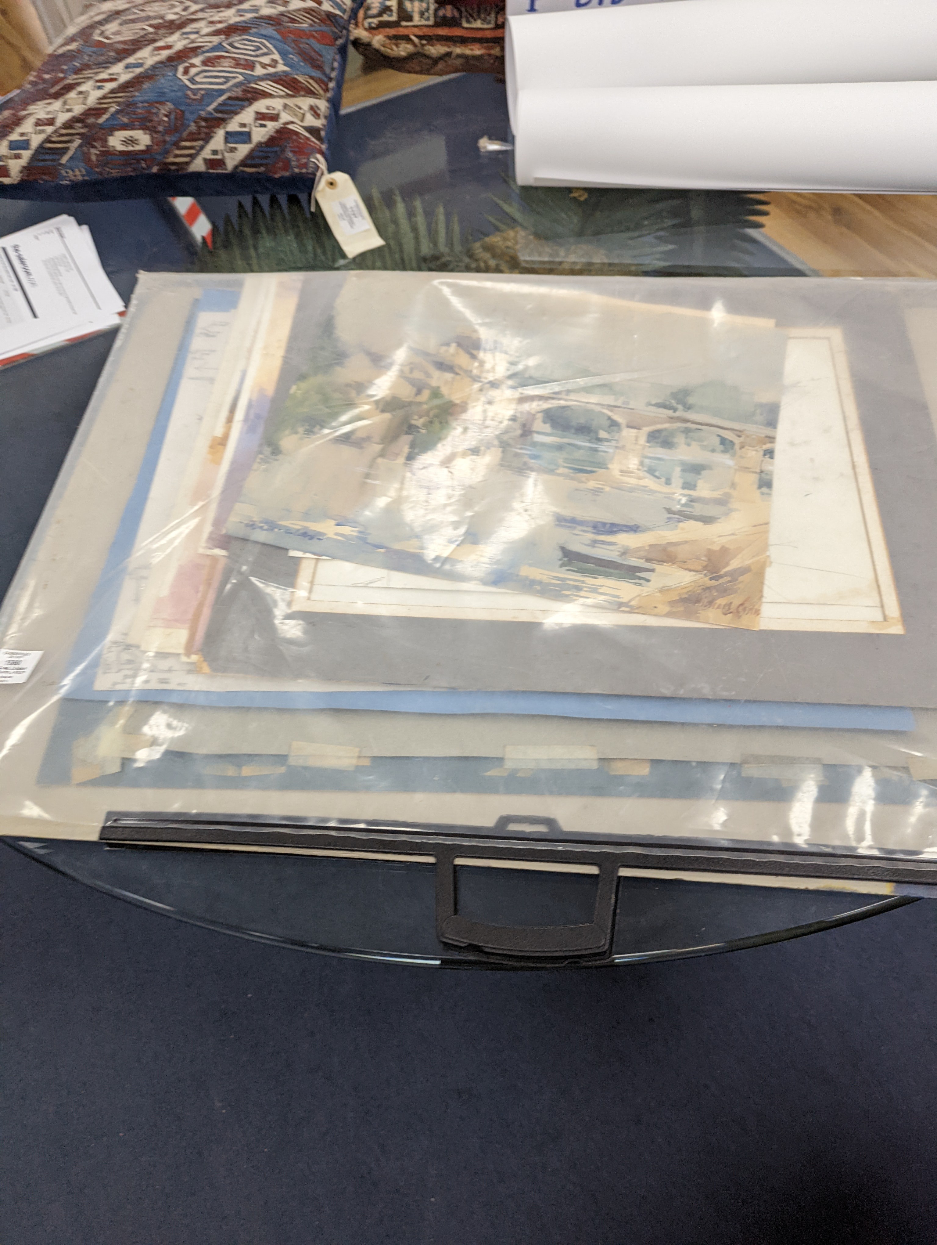 Michael Cadman (1920-2010), a folio of assorted watercolours and prints, Topographical scenes, largest 40 x 56cm, unframed